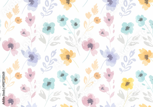 Soft pastel watercolor florals arranged in a light and airy composition
