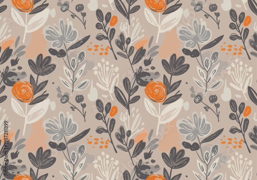 A delicate watercolor botanical pattern with soft colors and flowing details