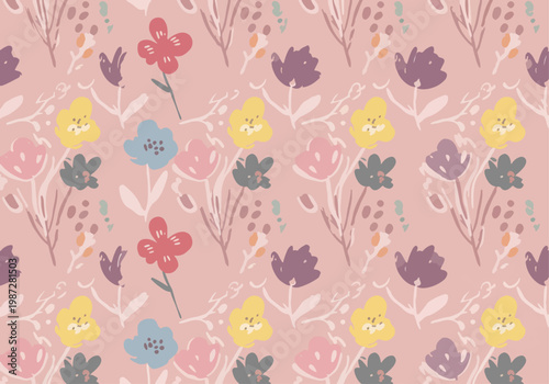 Dreamy pastel watercolor blossoms scattered across a gentle artistic background