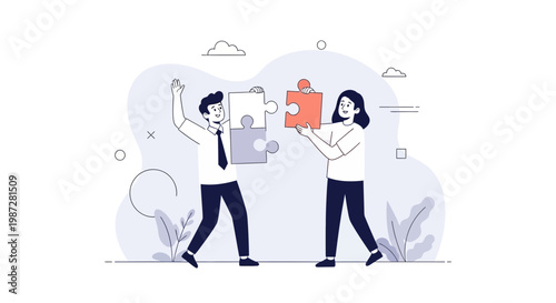 Teamwork and Collaboration: People Connecting Puzzle Pieces for Success