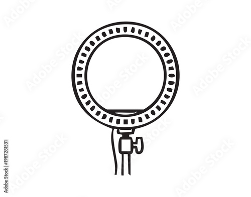 Studio ring light on tripod for content creation. LED circle illuminator with adjustable stand, ideal for vlogging, makeup tutorials, livestream and portrait lighting for creators.