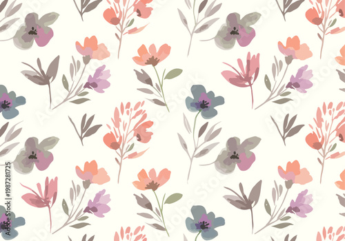 A soft watercolor botanical design featuring delicate petals and flowing leaves