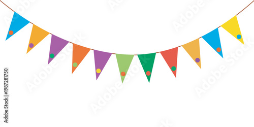 Colorful triangular pennant banner with multicolored flags