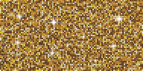 Golden mosaic background with sparkling white lights and shiny tiles