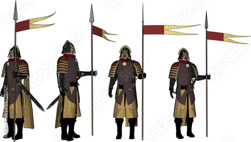 Classic Chinese Warrior Figure in Full Combat Uniform Featuring Ancient Armor Plates and Ceremonial Military Headgear for Digital Projects