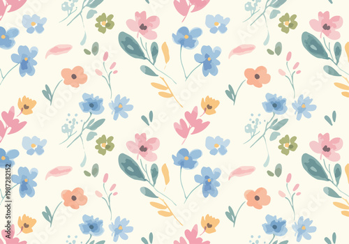 Seamless floral wallpaper pattern with warm blossoms and delicate leafy accents