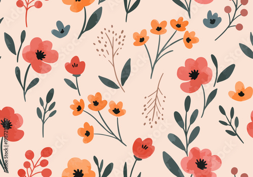Modern floral pattern combining abstract shapes with natural inspiration