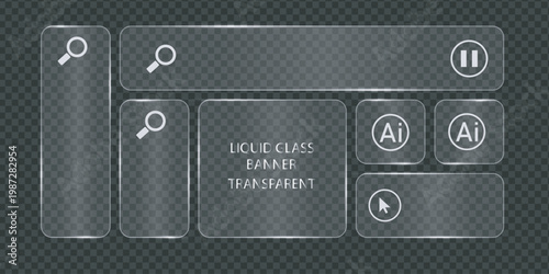 A transparent glassy user interface element set with icons on a dark grey background