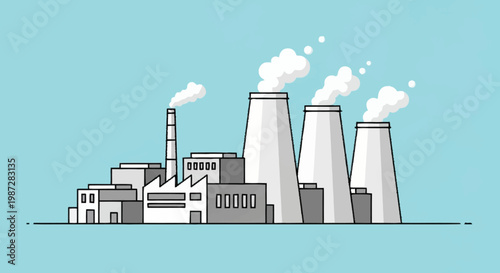 Stylized Illustration of a Coal Power Plant with Smoke Stacks.