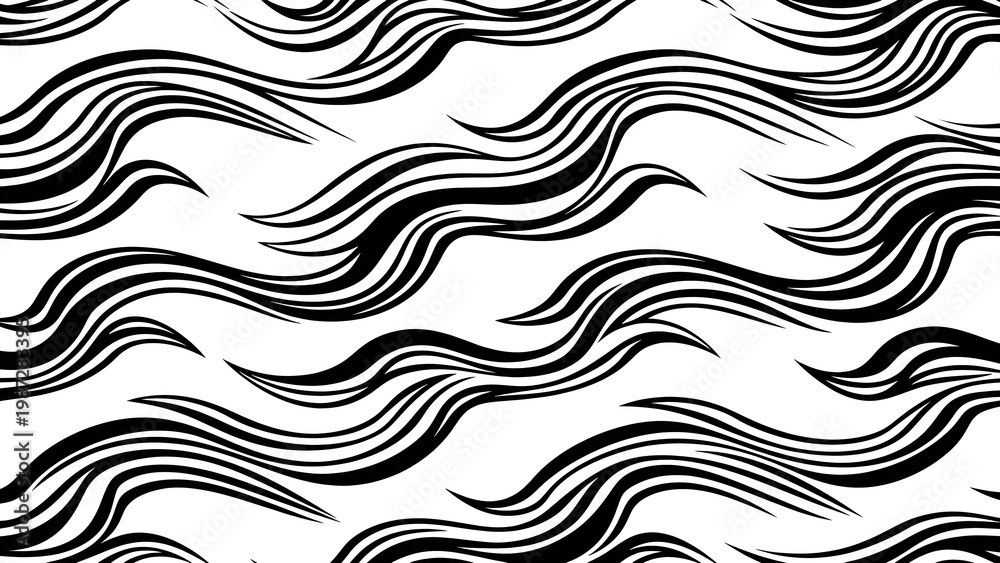 Fototapeta premium Black wavy lines on white background for design and pattern, modern abstract texture, simple elegant wallpaper, wavy stripes illustration, graphic element