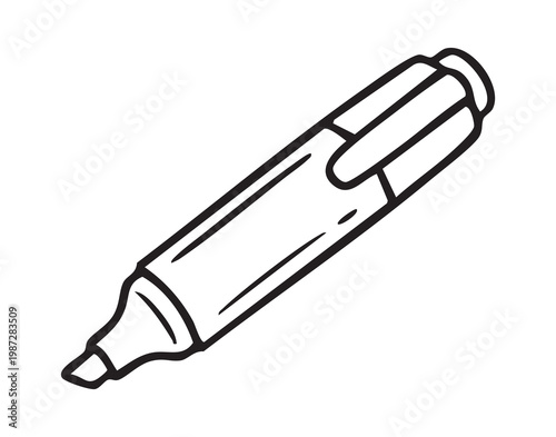 Bold marker pen with chisel tip for highlighting and sketching, vibrant ink stroke for office and classroom use, designer annotating pages, reliable stationery icon representing creativity