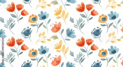 Retro floral motif with simplified shapes and a soothing vintage color palette