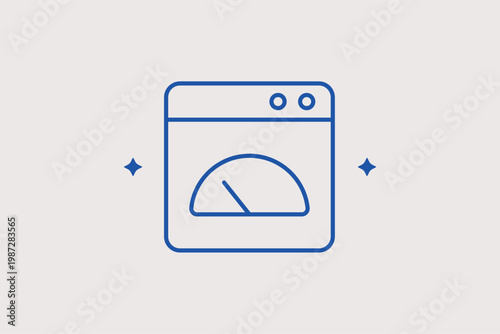 Dashboard speedometer line icon for website performance testing and server speed checks. Fast Vector Illustration for site optimization reports and hosting efficiency metrics.