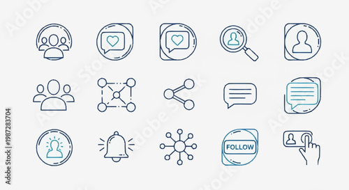Social Media Icons Set - Networking, Communication, and Connection.