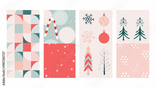 Festive bookmark designs featuring geometric patterns and winter holiday motifs