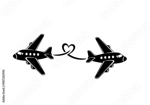 Two Airplanes Connecting with Heart Flight Trail
