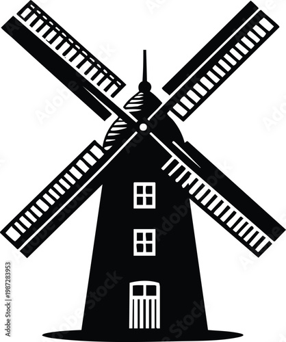 A traditional windmill with rotating blades vector illustration isolated on a white background