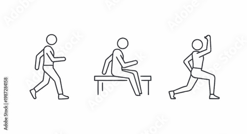 Stick Figure Exercise Routine - Running, Sitting, and Lunging.