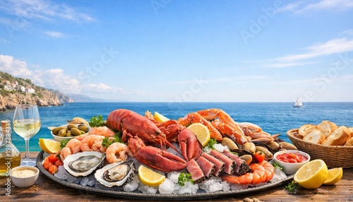 Seafood Feast by the Beautiful Deep Blue Sea