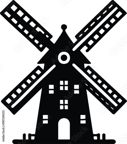 A traditional windmill with rotating blades vector illustration isolated on a white background