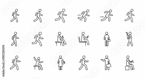 Stick Figure People in Various Poses and Actions.