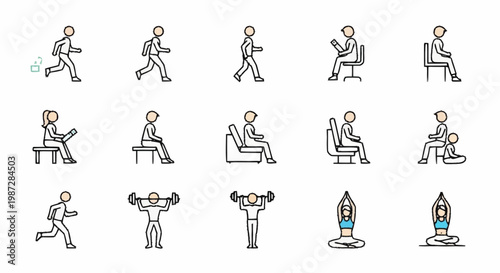 Stick Figure People in Various Poses and Activities.