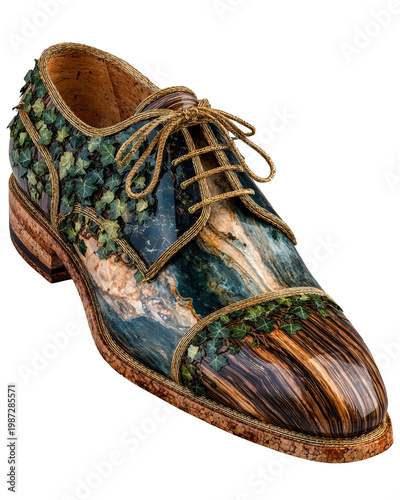 Uniquely Designed Shoe with Natural Elements and Artistic Detailing