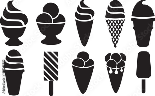 Black and white ice cream and frozen treats collection