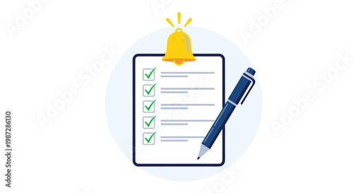Time management and task efficiency are shown with a checklist and a ringing bell icon to represent reminders for urgent work goals.