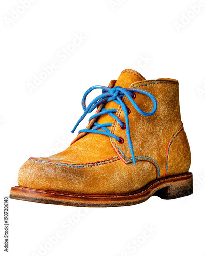 Stylish Brown Leather Boot with Colorful Laces Displayed