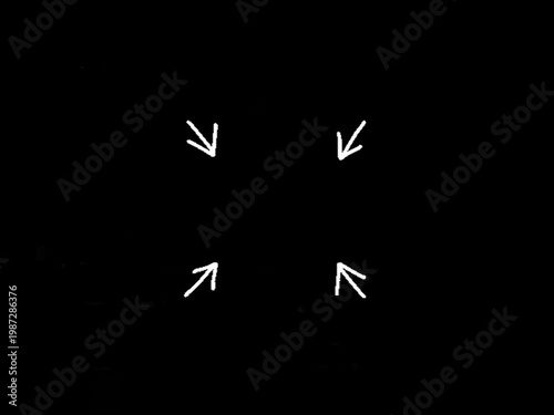 Abstract Black Background with Four White Arrows Pointing Inward, Symbolizing Convergence, Focus, and Direction