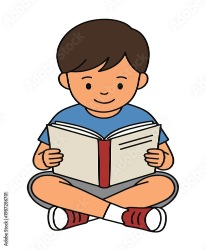 Little boy reading a book