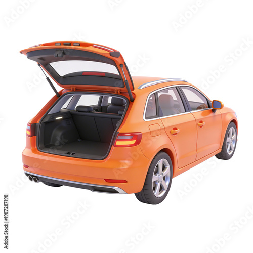 Orange Car Rear View 3D Realistic Open Trunk Auto Service Icon