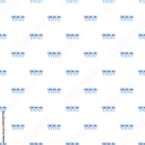 Braces and teeth creating a seamless repeating pattern on a white background