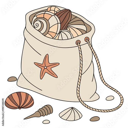 Shell collecting bag isolated on white background vector illustration