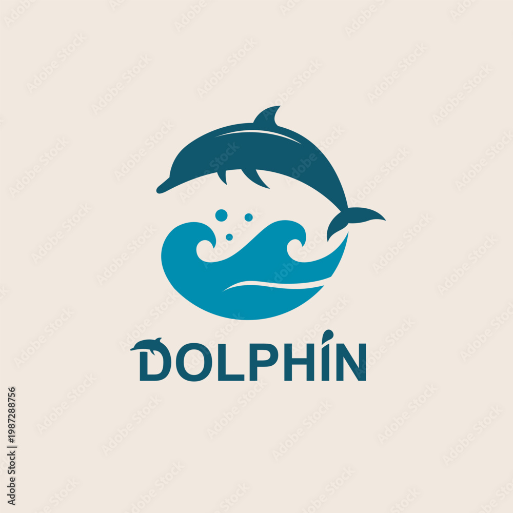 Naklejka premium emblem of dolphin and sea waves isolated on light background