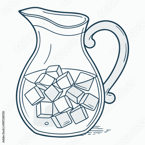 Glass pitcher with ice isolated on white background vector illustration