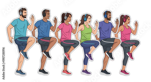 Diverse group of people exercising together in colorful sportswear
