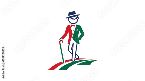 Stylish Cartoon Gentleman with Cane and Colored Jacket