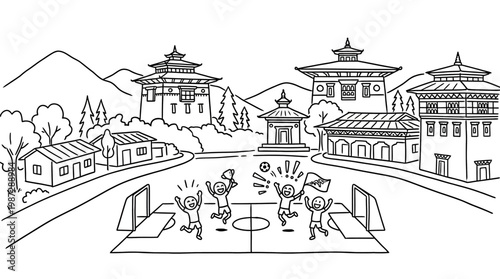 Bhutanese Soccer Celebration in a Traditional Village