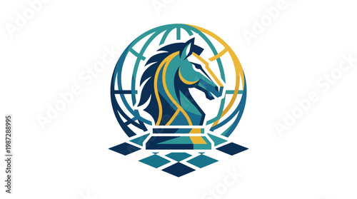 Chess Knight Emblem with Globe Design