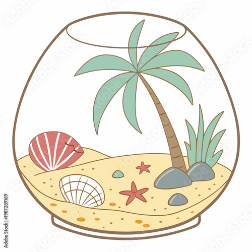 Mini beach terrarium isolated on white background vector illustration