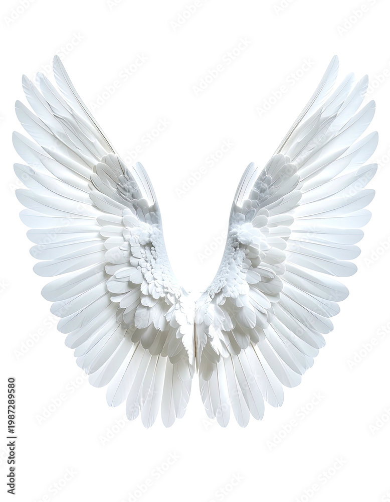 Fototapeta premium Large, white wings, spread, isolated on black background