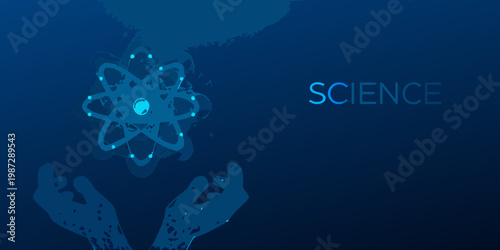 Hands holding an atomic structure with the word science displayed
