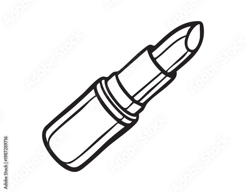Lipstick outline depiction. Elegant lipstick with cap detail. Stylish lineart illustrating lip color and cap. Chic outline drawing of lipstick showcasing shape and accessory elements
