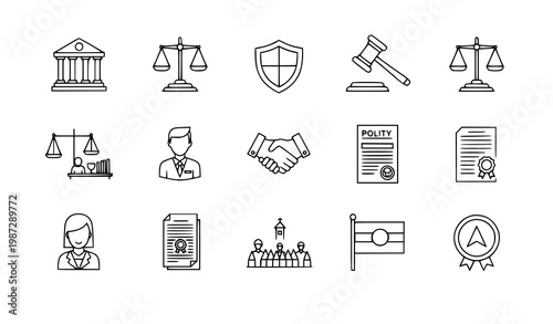 Φωτογραφία Governance and Justice Line Icon Set Government Security Leadership Vector Icons