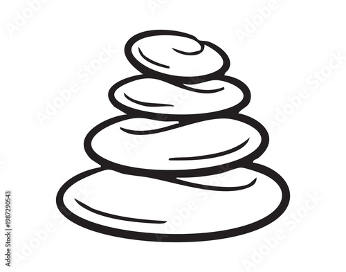 Balanced stones stacked in zen formation, smooth pebbles conveying calm and harmony, spa therapist arranging stones for massage ritual, tranquil minimalist icon evoking relaxation and mindful retreat.