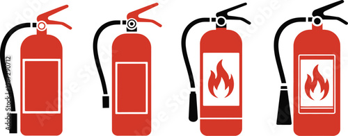 Fire safety icon, illustration, minimalist fire extinguisher vector symbol representing emergency response prevention and safety awareness systems.