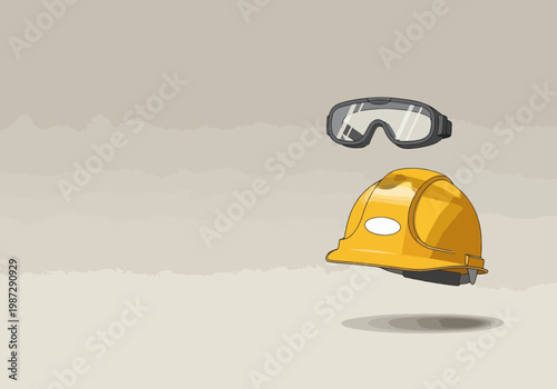 Safety gear floating in a neutral background represents labor protection and workplace safety with copy space