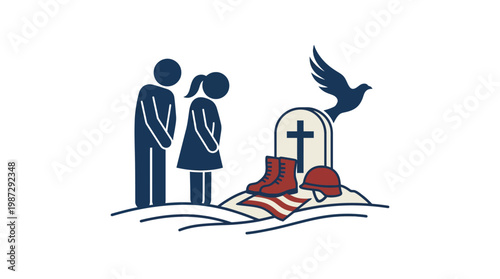 Remembering Fallen Soldier at Memorial Grave